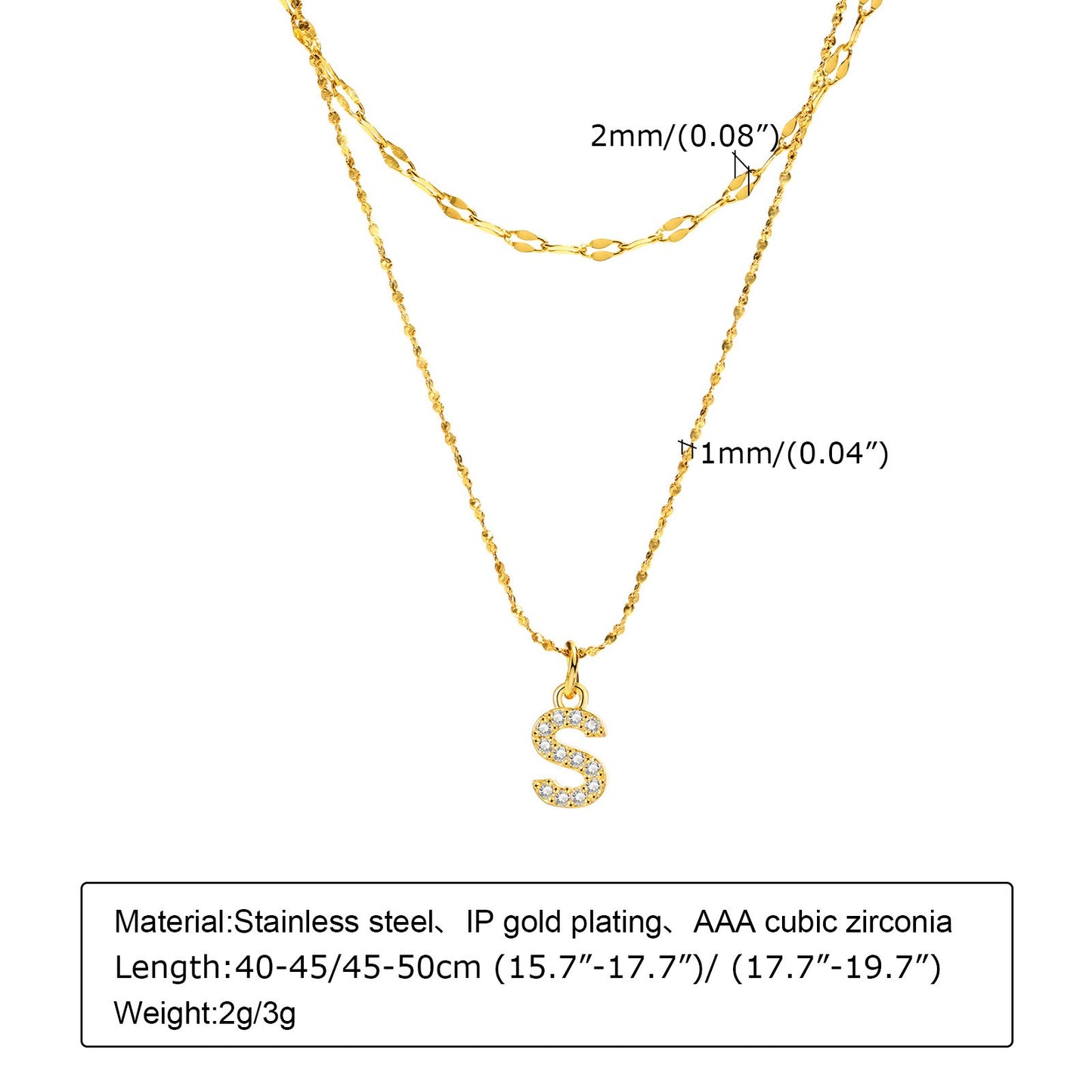 Collar de acero inoxidable Kemstone con 26 letras, cadena de estrellas y circonitas (2 piezas, verano, NC-1325G)