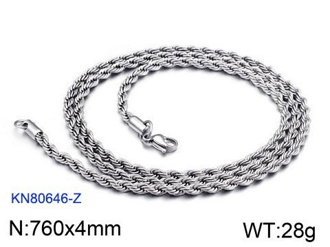 Kemstone Titanium Steel Twisted Rope Chain Necklace - Layering Necklace for Hiphop Rock Minimalist Jewelry, Stainless Steel Textured Collarbone Accessories KN228814-Z
