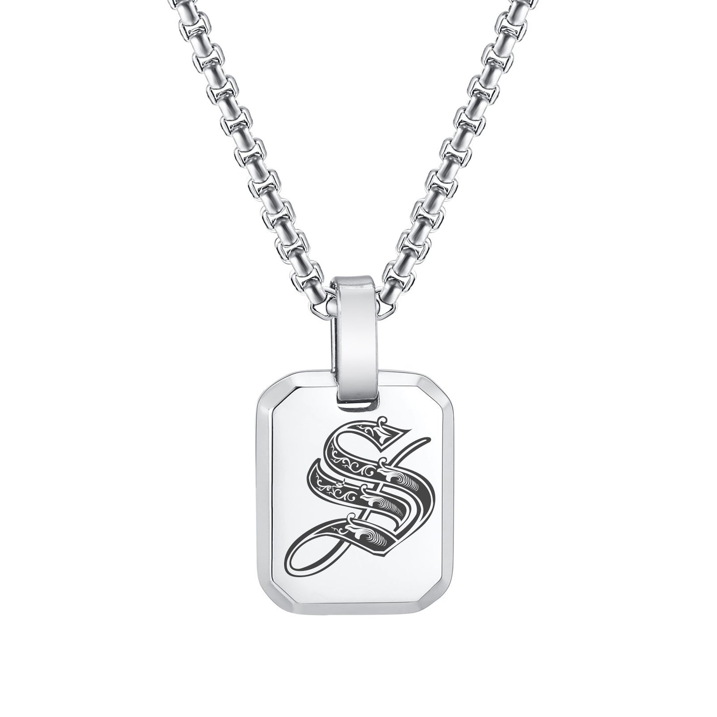 Kemston Initial Letter Pendant Necklace for Men Stainless Steel Tag Design PN-1925