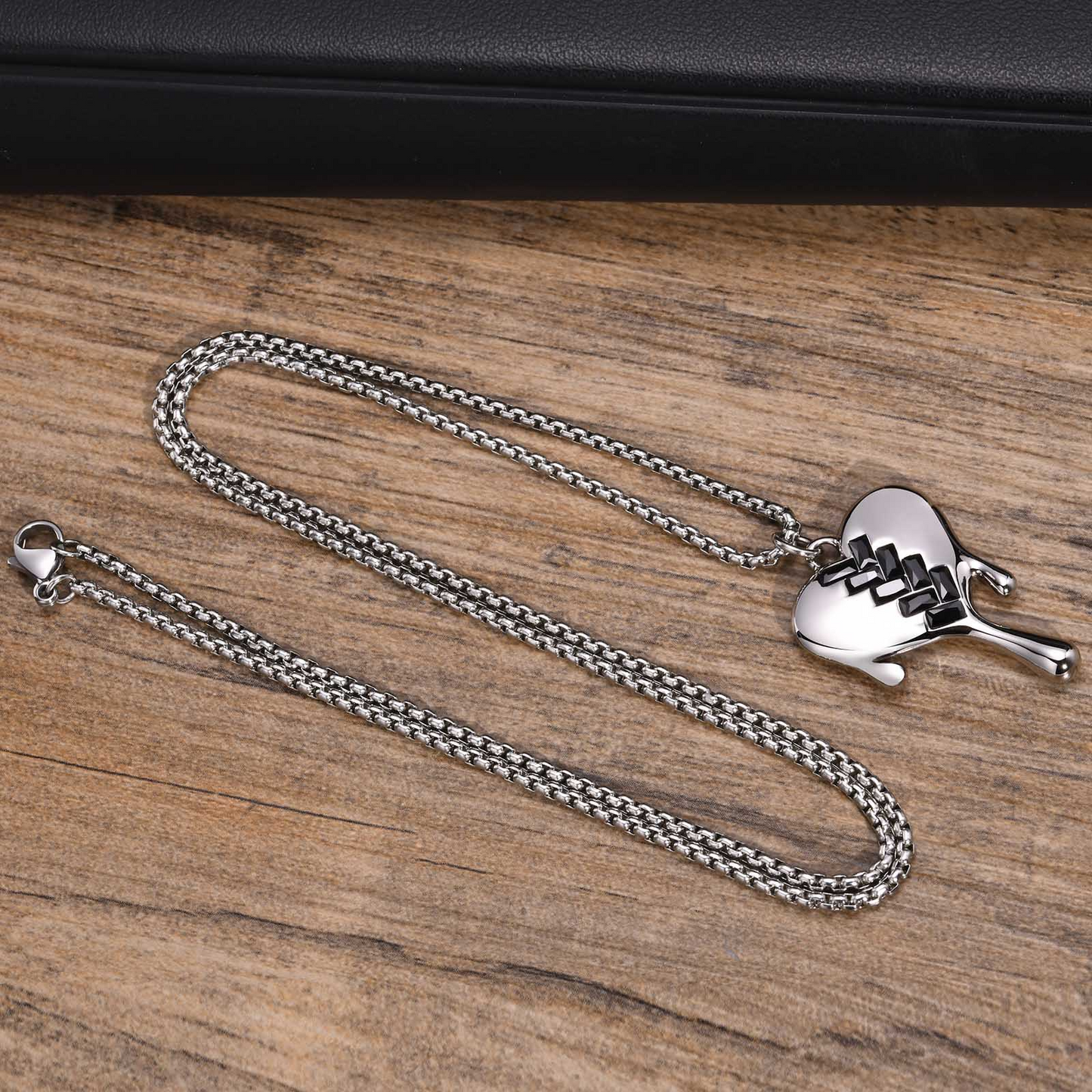 Kemstone Men’s Silver Geometric Pendant Necklace with Black Enamel PNB-192