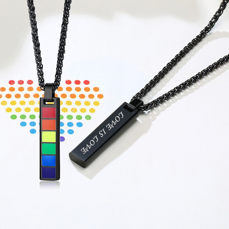 Kemstone Color Block Bar Pendant Necklace Stainless Steel Rectangle Design for Men PPN-004