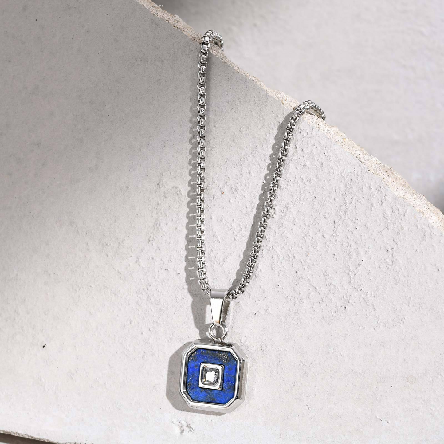 Kemstone Men’s Stainless Steel Lapis Lazuli Cubic Zirconia Pendant Necklace – Gold Silver Black PN-2074