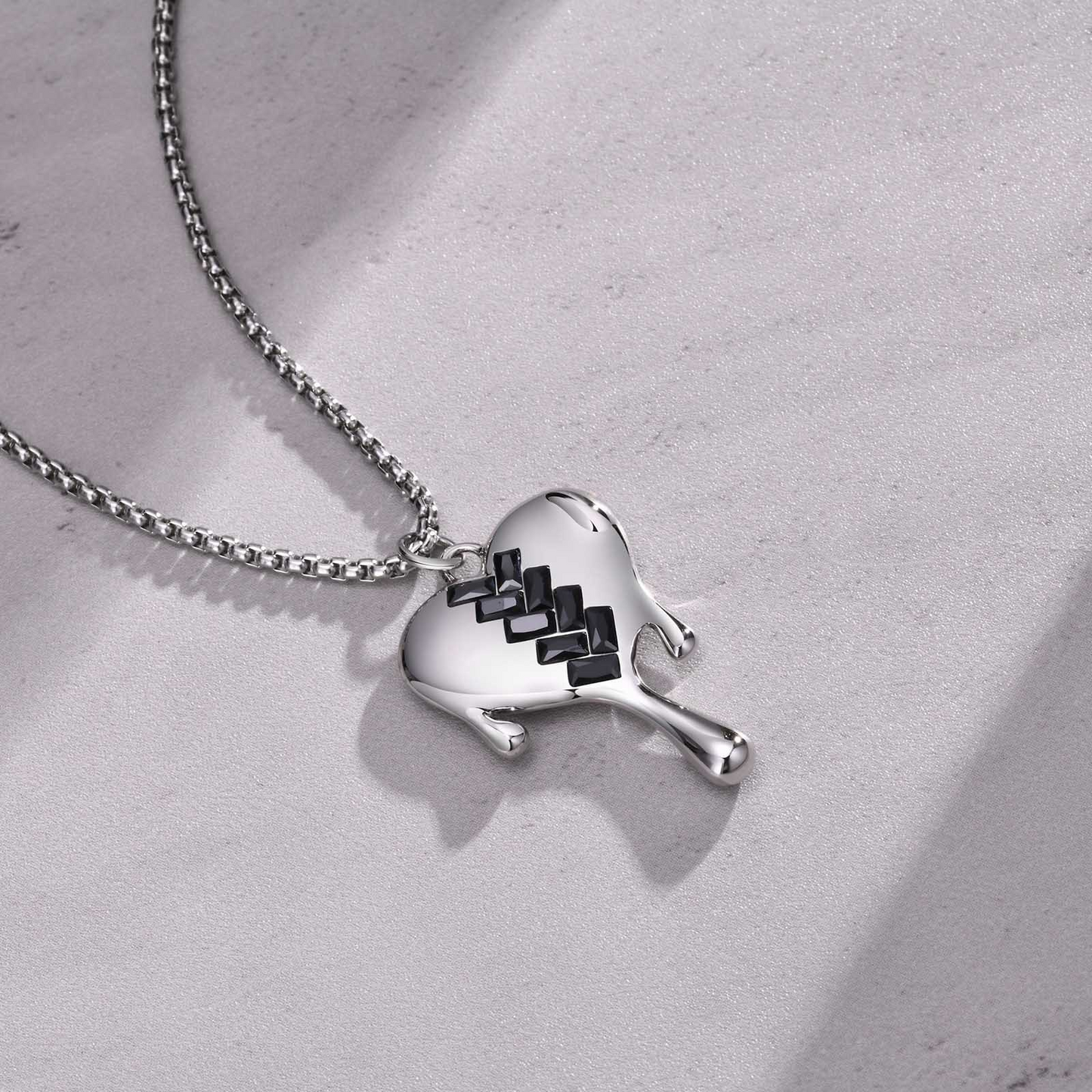 Kemstone Men’s Silver Geometric Pendant Necklace with Black Enamel PNB-192