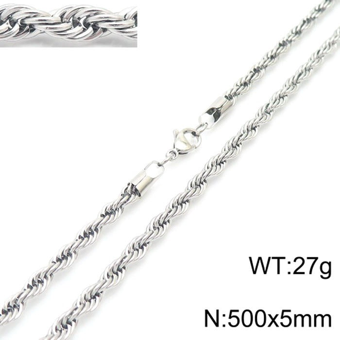 Kemstone Titanium Steel Twisted Rope Chain Necklace - Layering Necklace for Hiphop Rock Minimalist Jewelry, Stainless Steel Textured Collarbone Accessories KN228814-Z