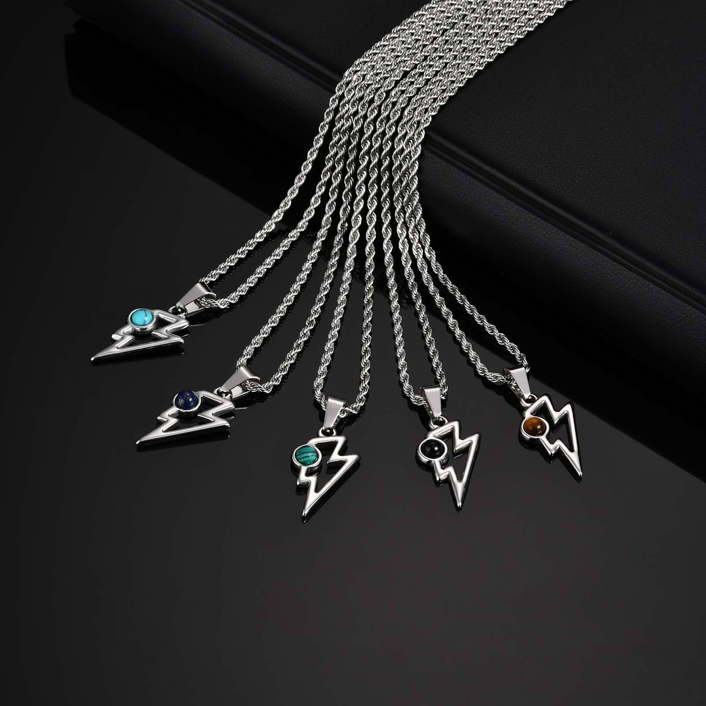 Kemstone Men’s Stainless Steel Lightning Pendant Necklace – Natural Stone Jewelry PN-2202