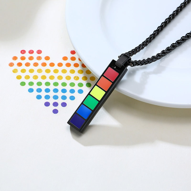 Kemstone Color Block Bar Pendant Necklace Stainless Steel Rectangle Design for Men PPN-004