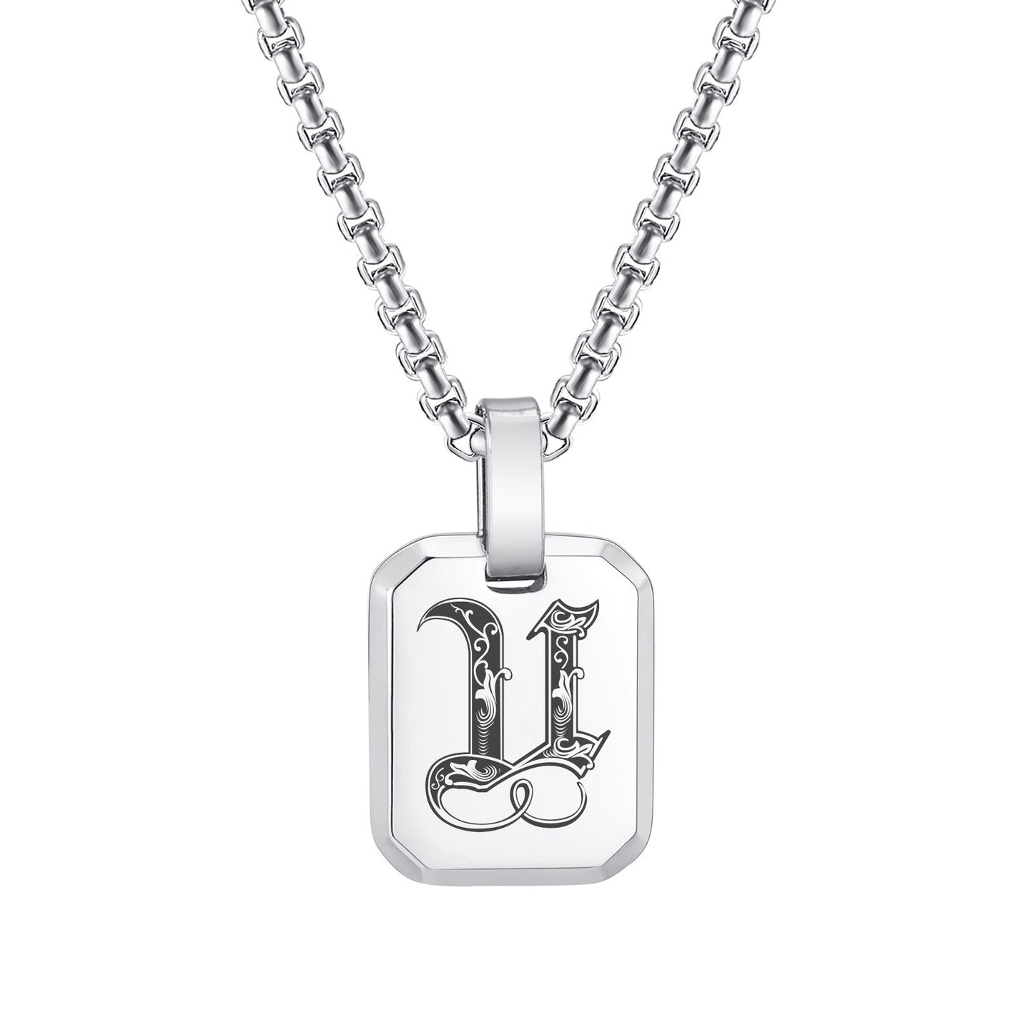 Kemston Initial Letter Pendant Necklace for Men Stainless Steel Tag Design PN-1925