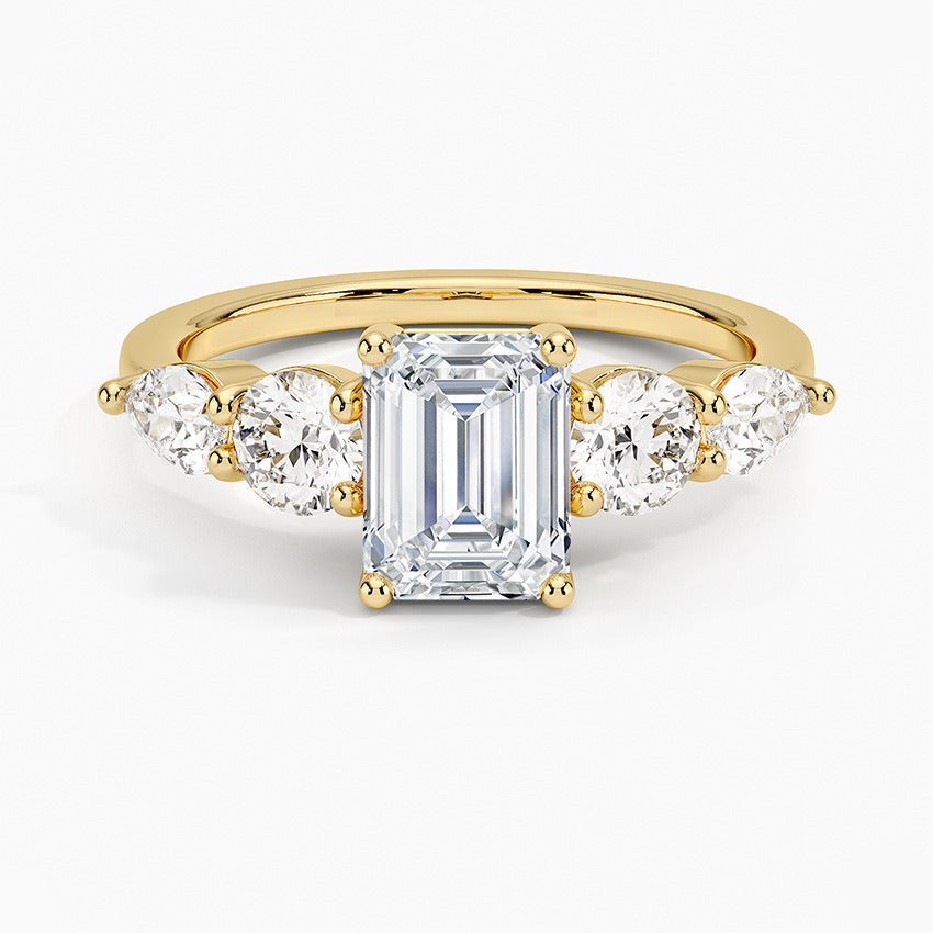 Kemstone Emerald Cut Moissanite Five-Stone Ring for Women, 1–10ct D–E VVS, S925 Gold-Plated Engagement & Wedding Jewelry SU544R