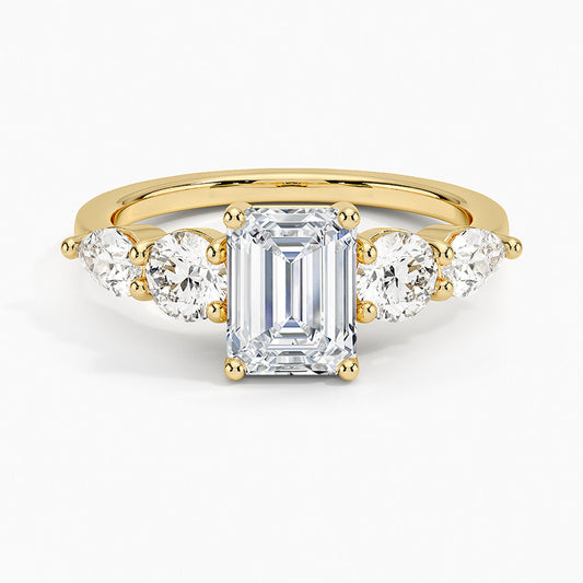 Kemstone Emerald Cut Moissanite Five-Stone Ring for Women, 1–10ct D–E VVS, S925 Gold-Plated Engagement & Wedding Jewelry SU544R