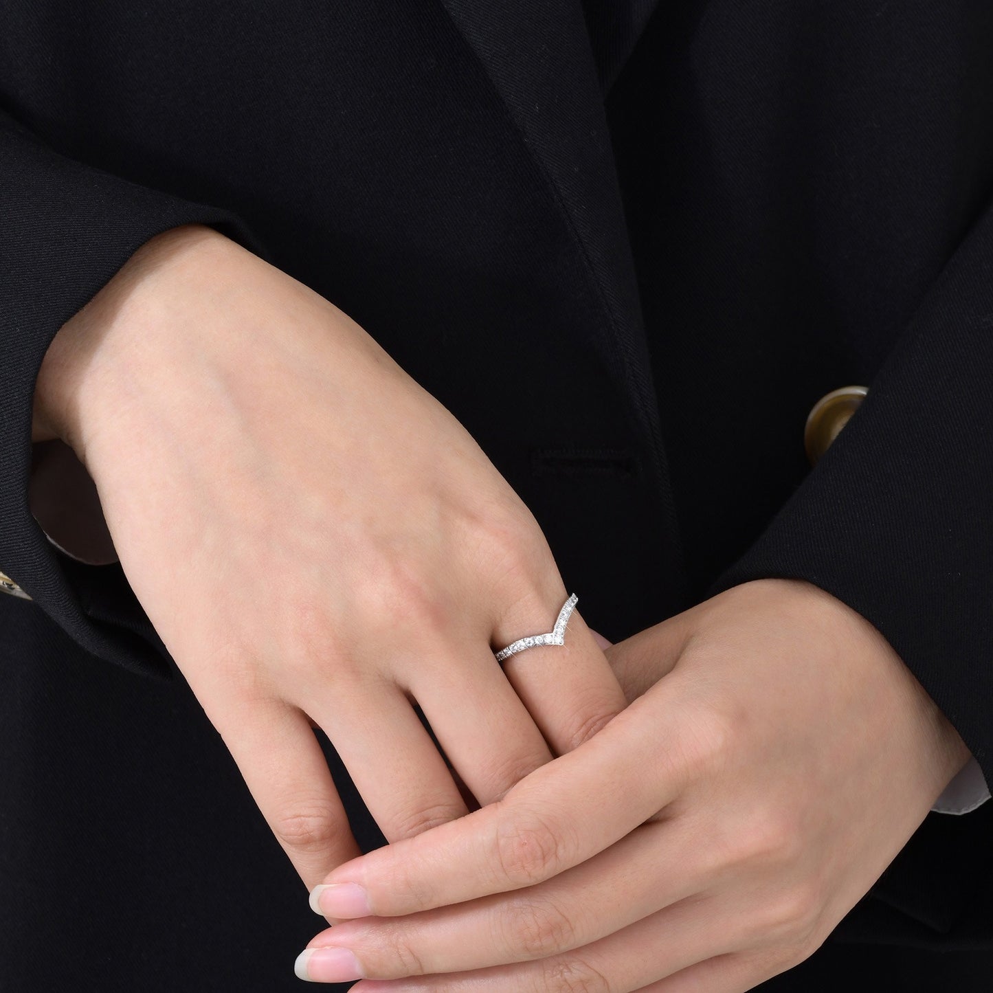 V-Edge Steel Ring – Gold-Plated Power Symbol with Zircon Grit R-665