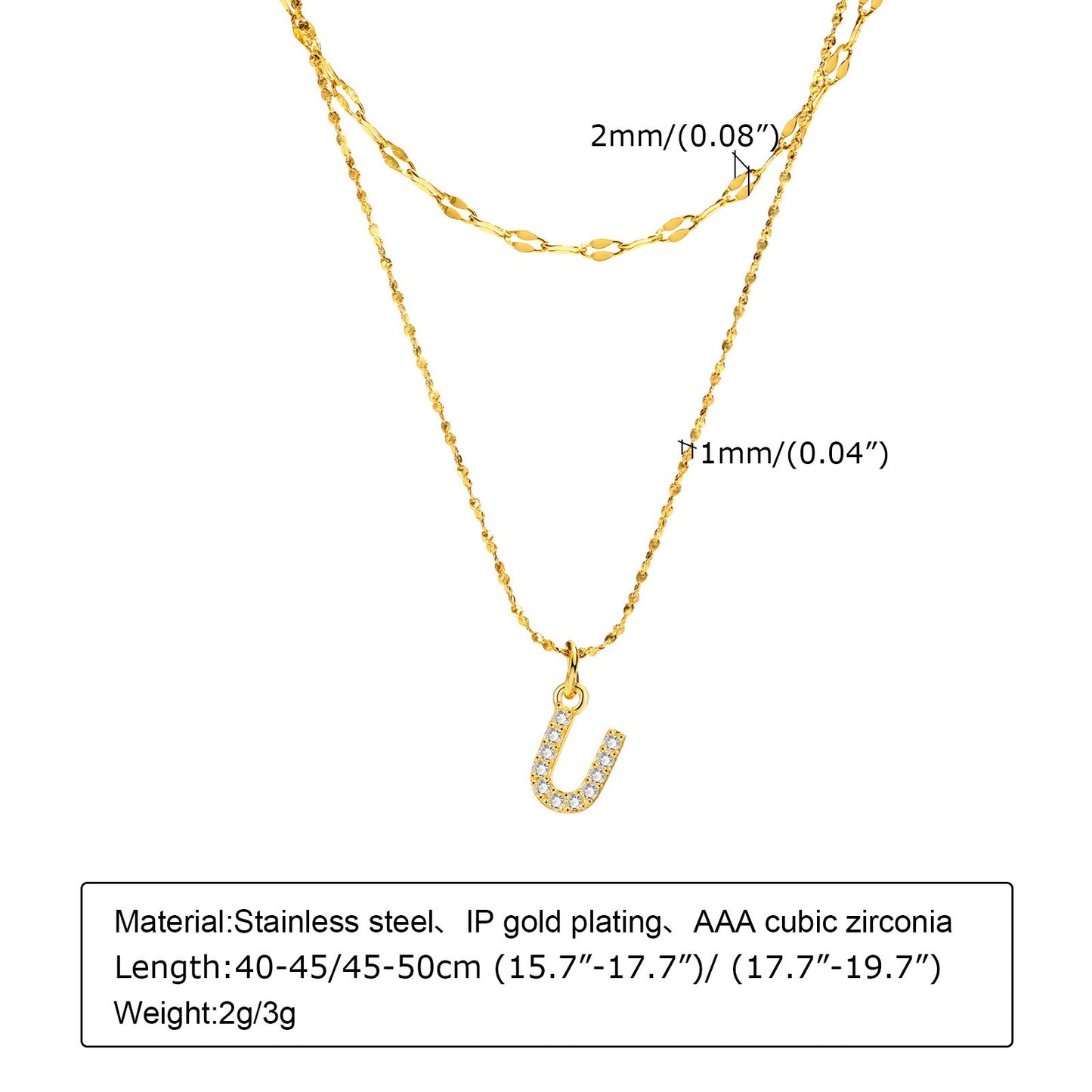 Collar de acero inoxidable Kemstone con 26 letras, cadena de estrellas y circonitas (2 piezas, verano, NC-1325G)