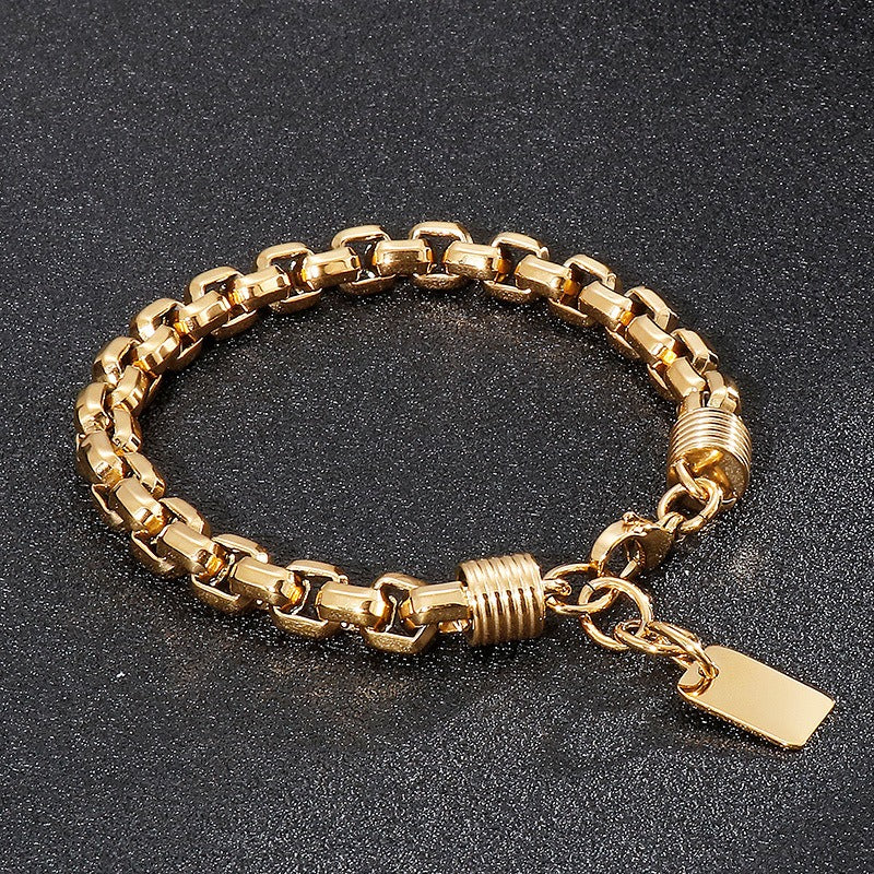 Kemstone Titanium Steel Box Link Bracelet for Men Square Chain Punk Gold Silver Black KB138817-KFC