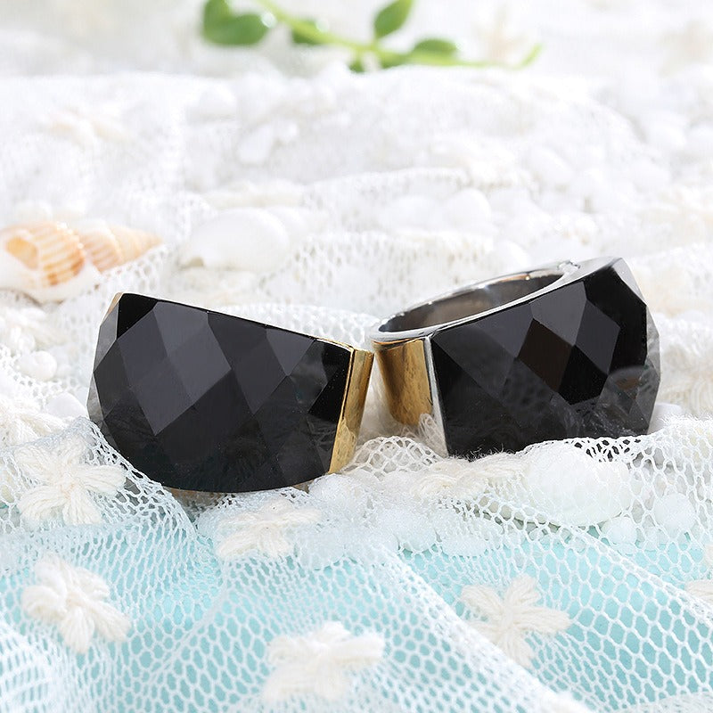 Kemstone Vacuum Electroplated 18K Gold Ring – Multi-Color Crystal Glass, Minimalist KR31887-K