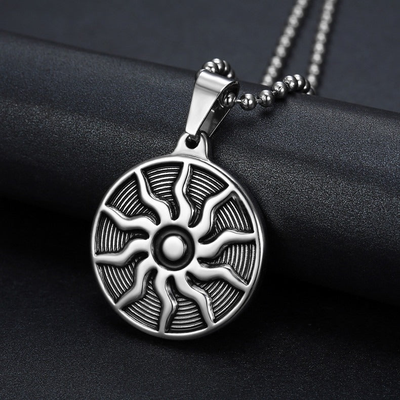 Kemston Stainless Steel Sun Pendant Necklace for Men Flame Rays TN0182
