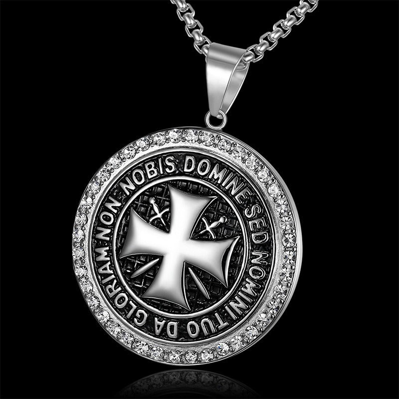 Kemstone Titanium Steel Cross Medallion Pendant Necklace for Men Vintage TN0157
