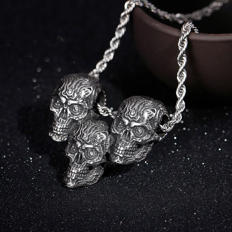 Kemstone Titanium Steel Skull Pendant – Matte Black Chain Necklace for Men | Gothic Punk Streetwear Jewelry KP79483