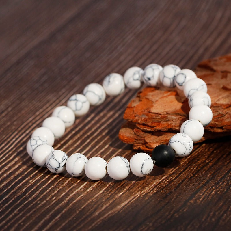 Kemstone Black Agate & Turquoise Couple Bracelets – Adjustable Handmade Stone Jewelry for Men & Women KB109644
