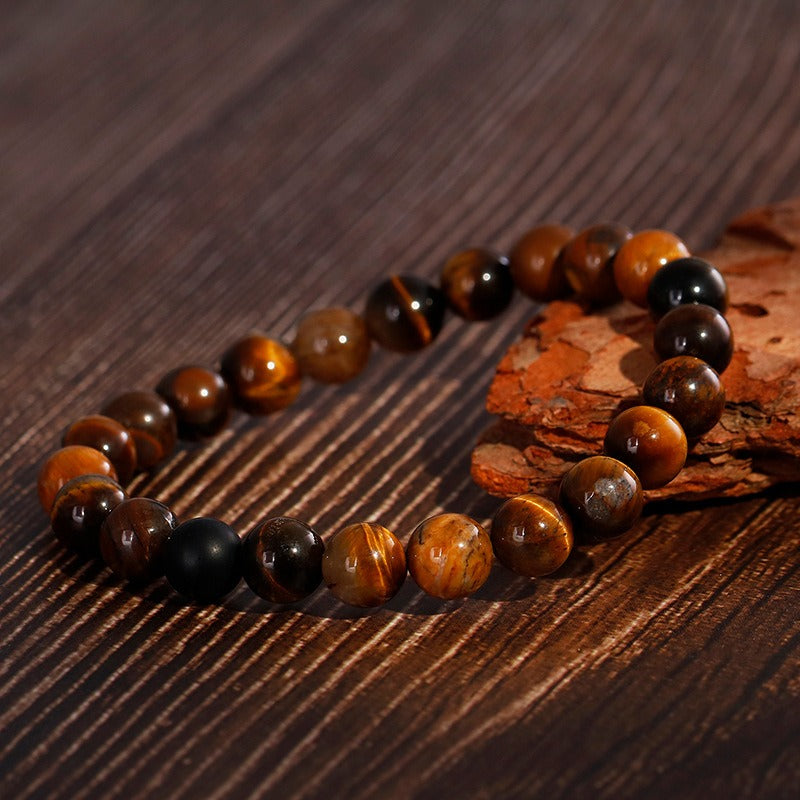Kemstone Matte Black Agate & Golden Tiger's Eye Beaded Bracelet - Bohemian Style Handcrafted Jewelry for Everyday Wear KB109615
