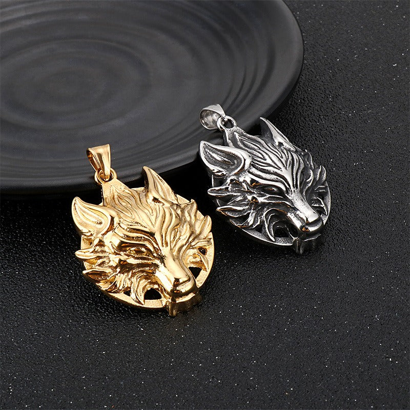 Kemstone Viking Wolf Head Pendant – Matte Stainless Steel Necklace for Men, Norse Punk Streetwear Jewelry KP81873