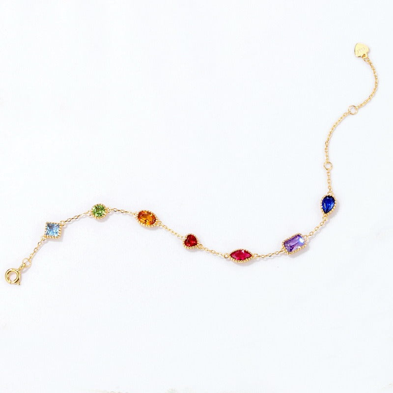 Pulsera de piedras preciosas vintage de diseño original artesanal de Kemstone - Plata S925 con baño de oro de 0,39 quilates, 180 mm