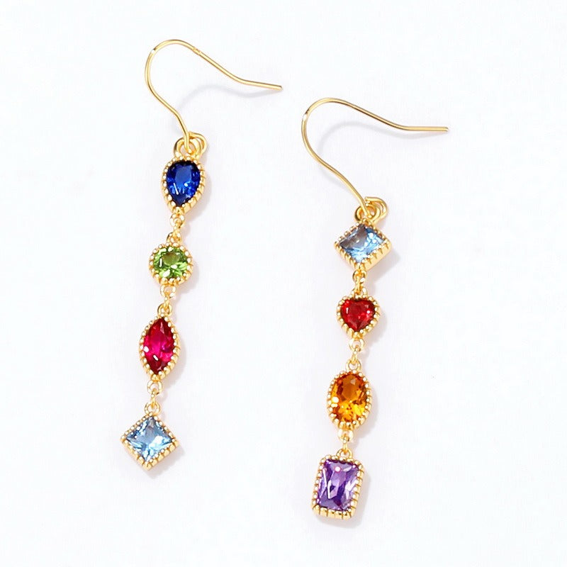 Pendientes colgantes vintage con piedras preciosas de diseño original hechos a mano de Kemstone - Plata de ley 925 con baño de oro de 0,39 quilates, 50 mm