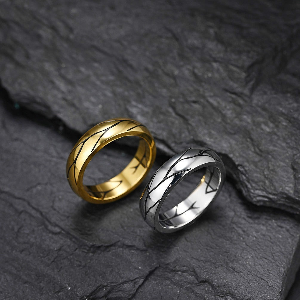 Kemstone Crack Texture Ring Stainless Steel for Men Gold Silver K-R414