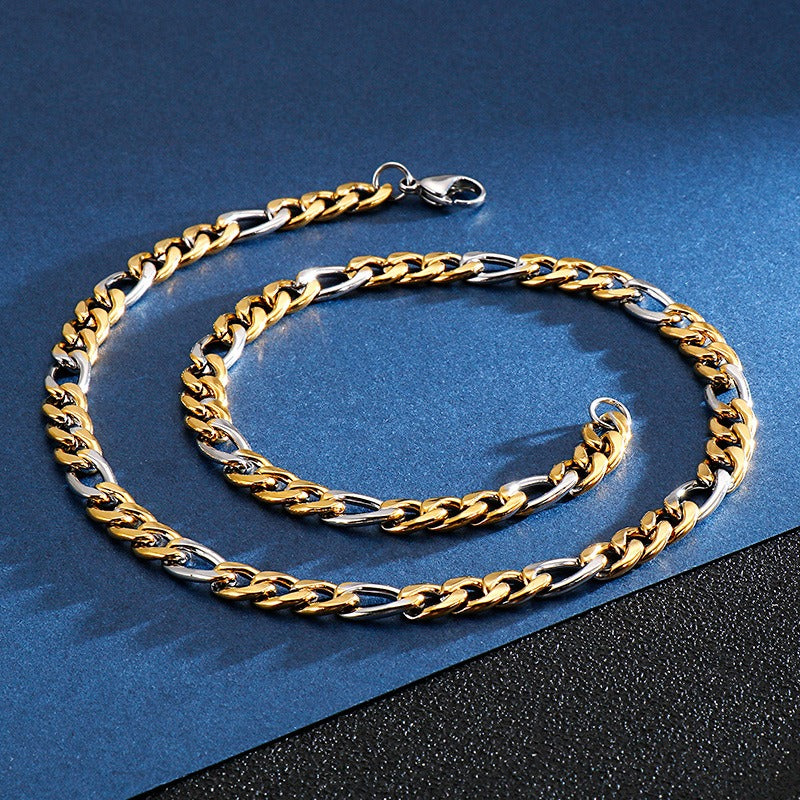 Kemstone NK Link Titanium Steel Chain – Matte & Polished Hip-Hop Necklace for Men KN93442-Z
