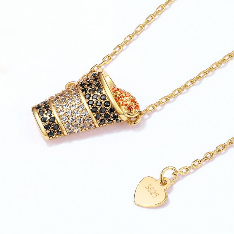 Collar artesanal Kemstone con diseño original de bebida de verano para mujer, en plata de ley S925 con circonitas de colores - 45,7 cm