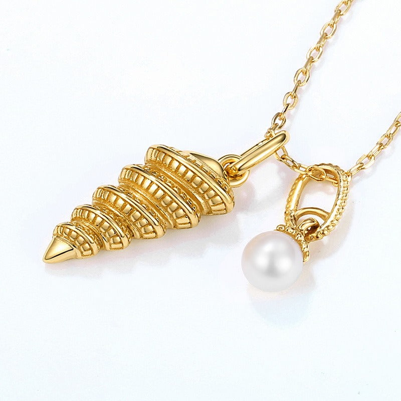 Kemstone Handcrafted Original Design Natural Freshwater Pearl Seashell Necklace for Women, S925 Sterling Silver, Ocean Series