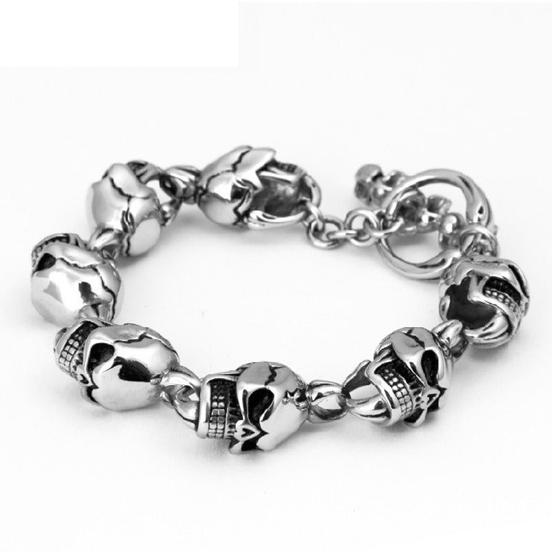 Kemstone Stainless Steel Skull Link Bracelet – 11mm Gothic Punk Chain KB20821-D