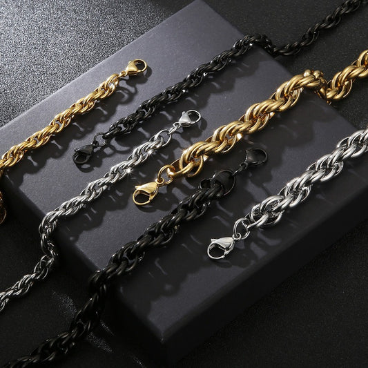 Kemstone Double-Clasp Adjustable Bracelet - Minimalist Stainless Steel Chain for Men's Daily Style KB107527-Z