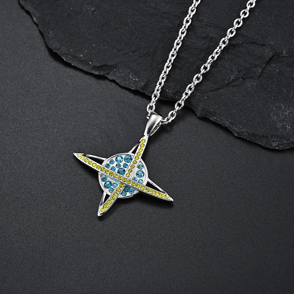 Kemstone Planet Cross Pendant Necklace for Men & Women – Stainless Steel Crystal Design 60cm Chain K-PT266