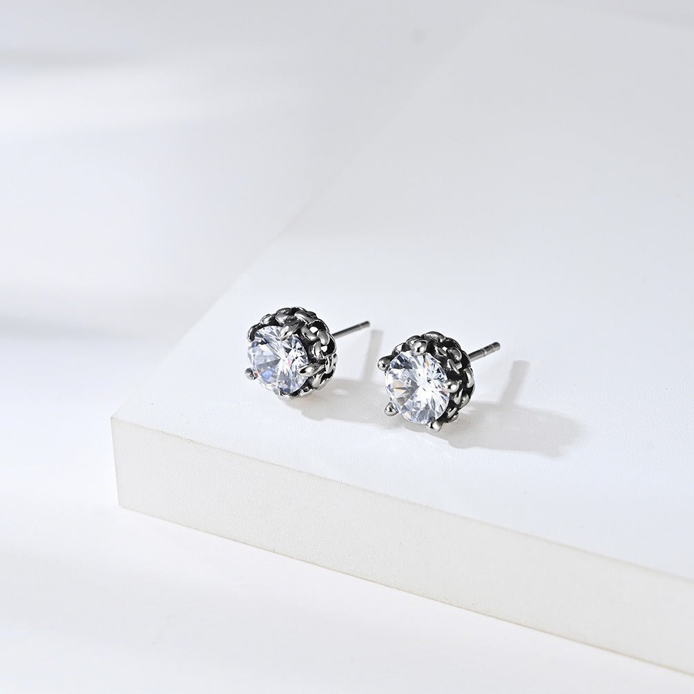 Kemstone Stainless Steel Cubic Zirconia Studs for Men & Women Round Stone Earrings K-E035