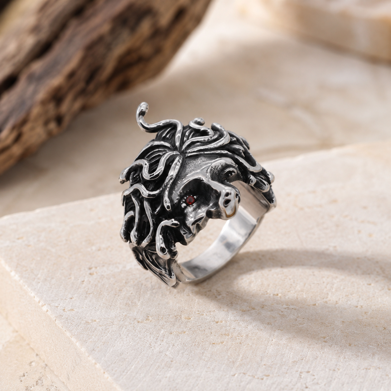 Kemston Snake Ring for Men Titanium Steel Vintage Sculpted Face Style R1576