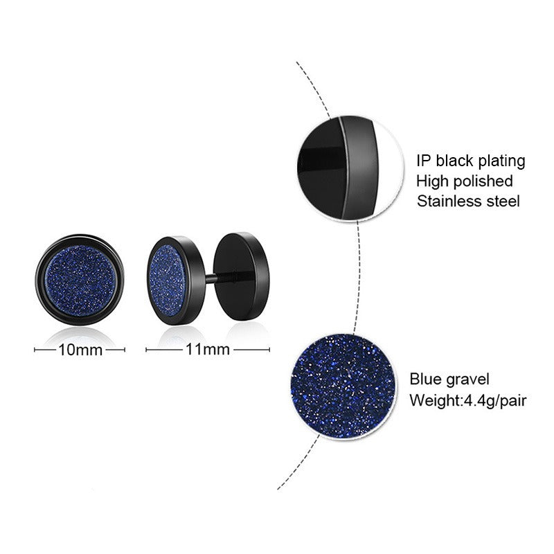 Kemstone Stud Earrings for Men Stainless Steel Round Stone Detail Black ES-302
