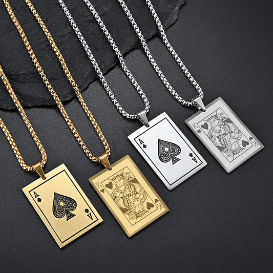 Kemstone Stainless Steel Playing Card Pendant Necklace for Men K-PT282
