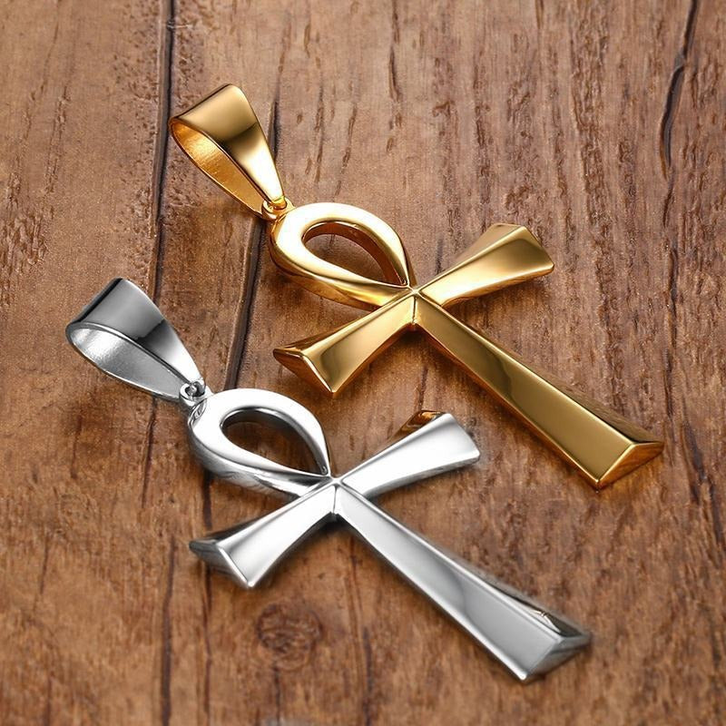 Colgante de cruz Ankh de acero inoxidable de 64 mm de Kemstone para hombre, joyería de hip hop PN-646