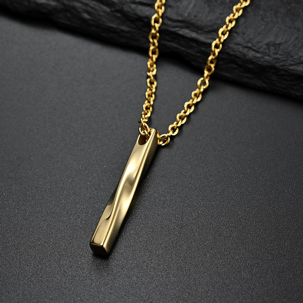 Kemstone Stainless Steel Twisted Bar Pendant Necklace for Men Women K-PT284
