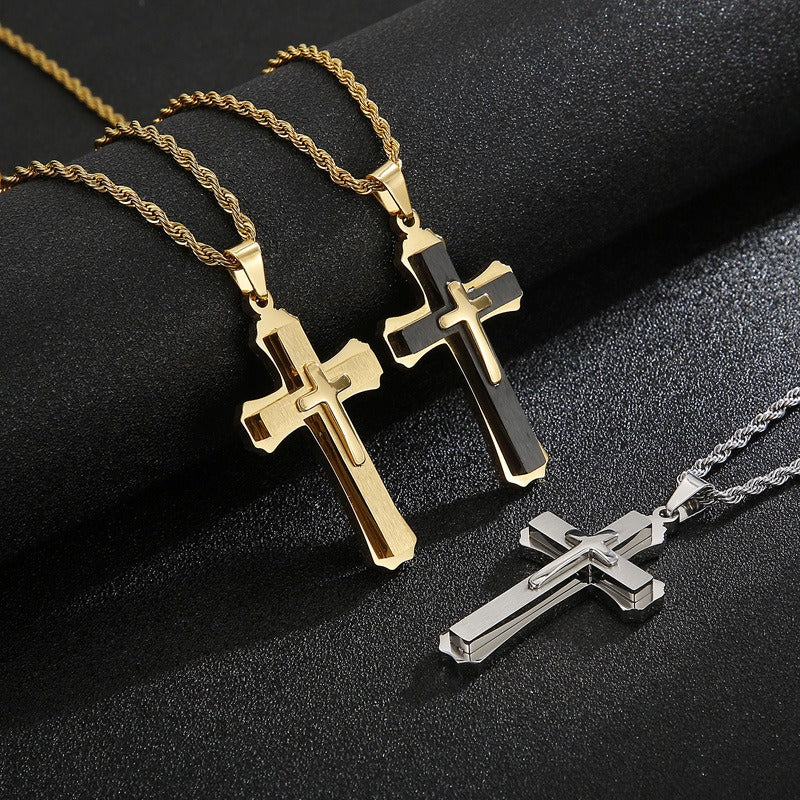 Collana con ciondolo a croce in acciaio inossidabile Kemstone per uomo - Design geometrico moderno, resistente all'uso quotidiano KP96964