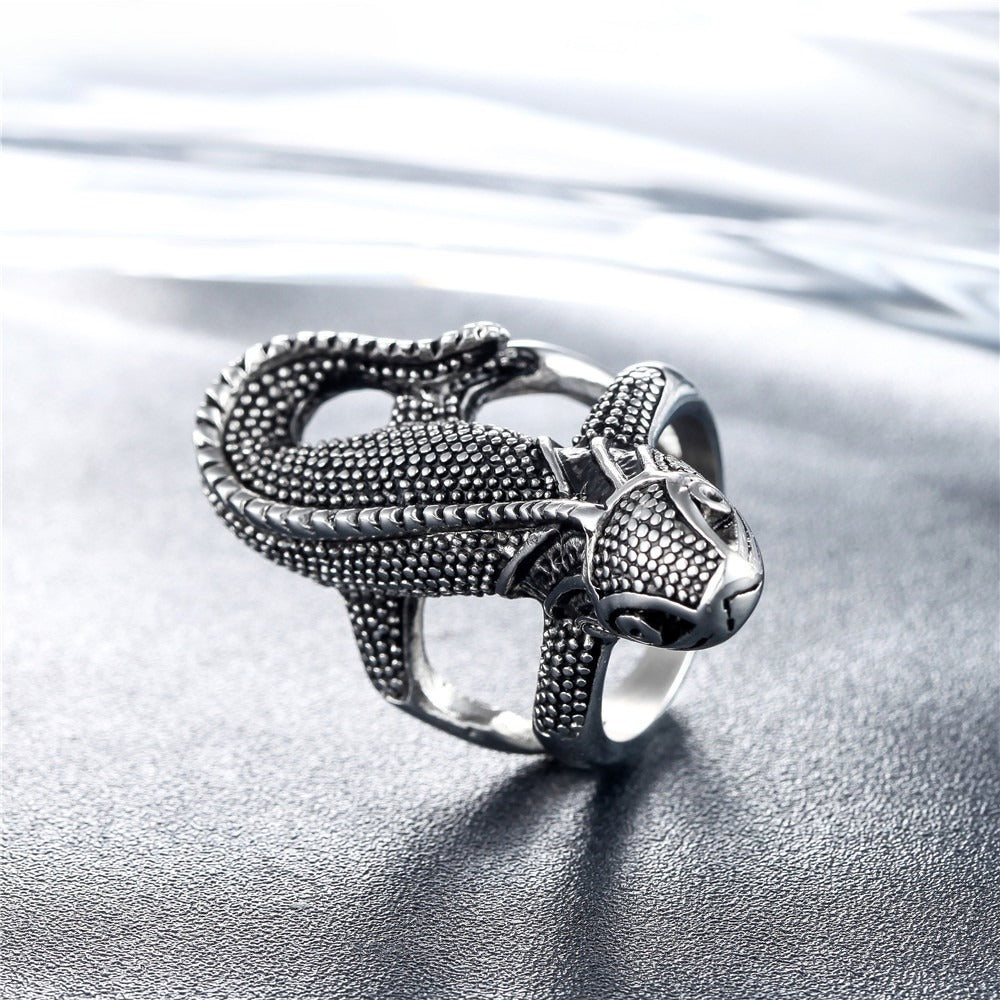 Kemstone Titanium Steel Sculpted Lizard Ring for Men R0424