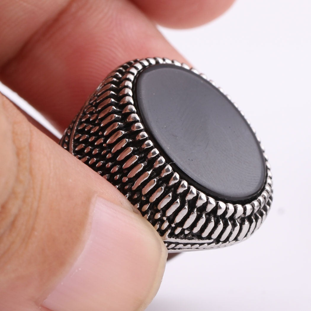 Kemstone Men’s Stainless Steel Black Zircon Ring – 25 mm Bold Vintage Gothic Biker Jewelry CA2469