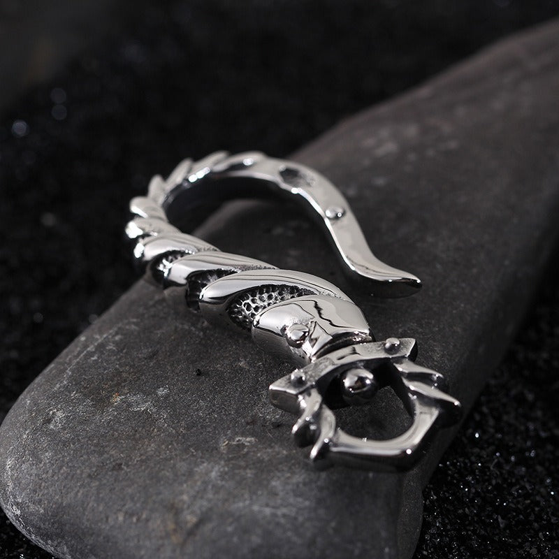 Kemstone Fishhook Pendant Necklace – Rustic Titanium Steel Maritime Symbol for Men KP47066-BD