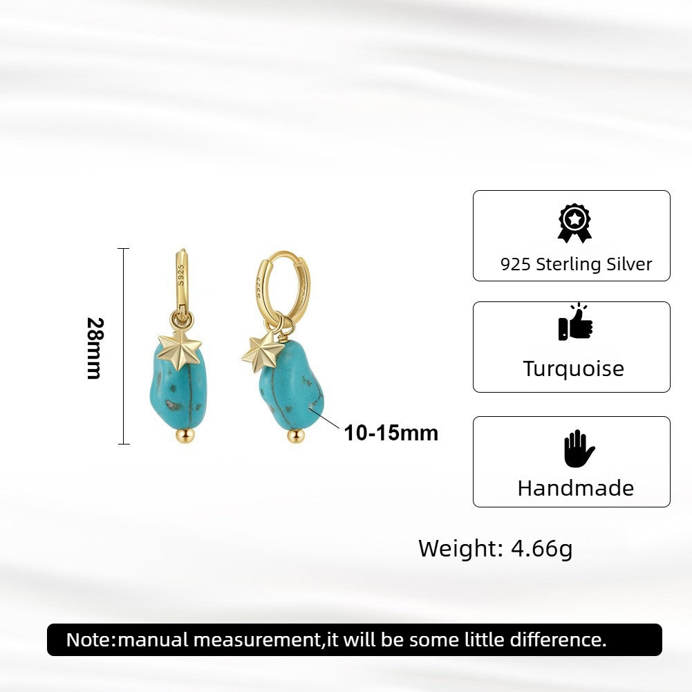 Kemstone 925 Sterling Silver Turquoise Drop Earrings for Women Star Charm Vintage GME40