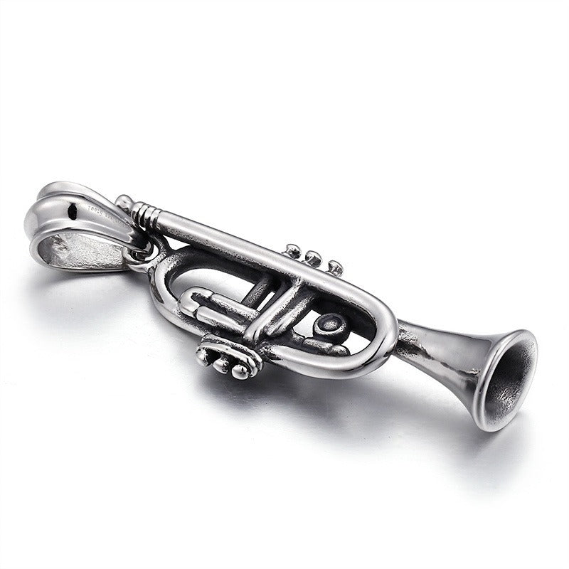 Kemstone Titanium Steel Trumpet Pendant Necklace Men’s Music Jewelry KP55896-BD