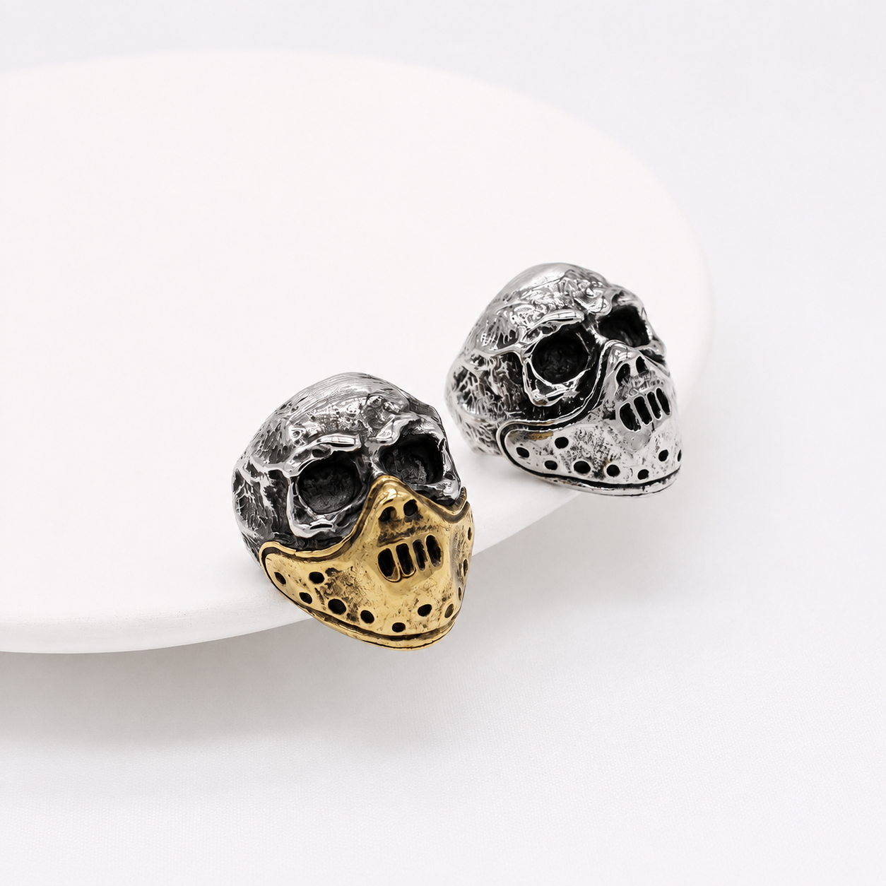 Kemstone Masked Skull Ring for Men Stainless Steel Gothic Vintage Sculpted Face R1216