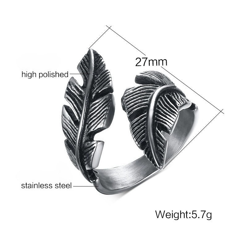 Kemstone Men’s Stainless Steel Feather Ring Adjustable Punk Style RC-293