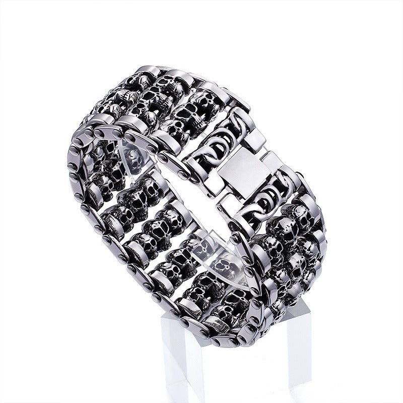 Kemstone Men’s Heavy Skull Chain Bracelet – 35mm Stainless Steel Punk Biker KB76276-BD