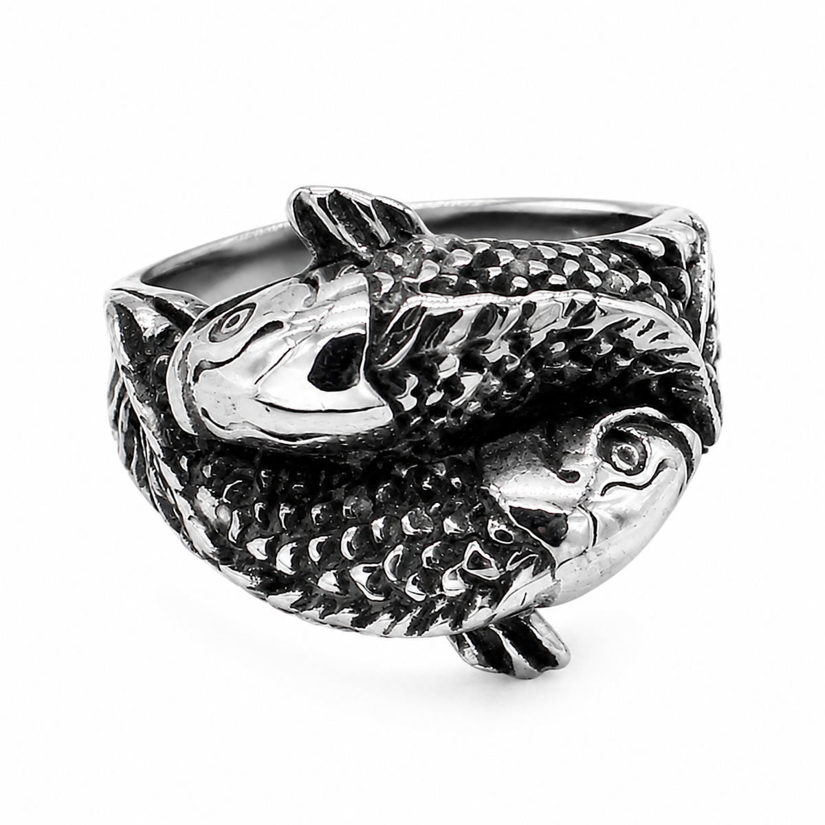 Kemstone Titanium Steel Sculpted Koi Fish Ring for Men R1075