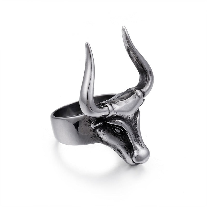 Kemstone Titanium Steel Ox Head Ring for Men – Zodiac Bull Punk Style KR45961-K