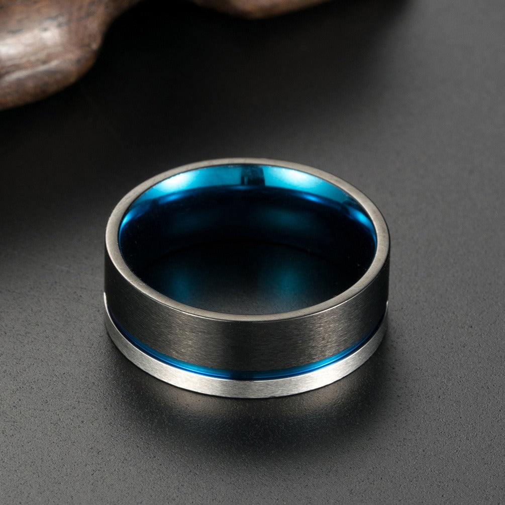Kemstone Titanium Steel Black Ring with Blue Inner Band for Men K-R237